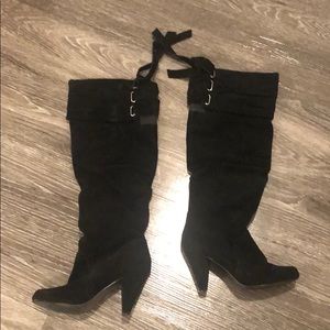 Black suede knee high boots